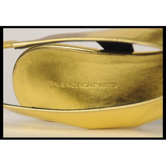 BALENCIAGA SHOES SANDALS ENAMEL GOLD LEATHER sz 37 /US 6.5 - Picture 9 of 11